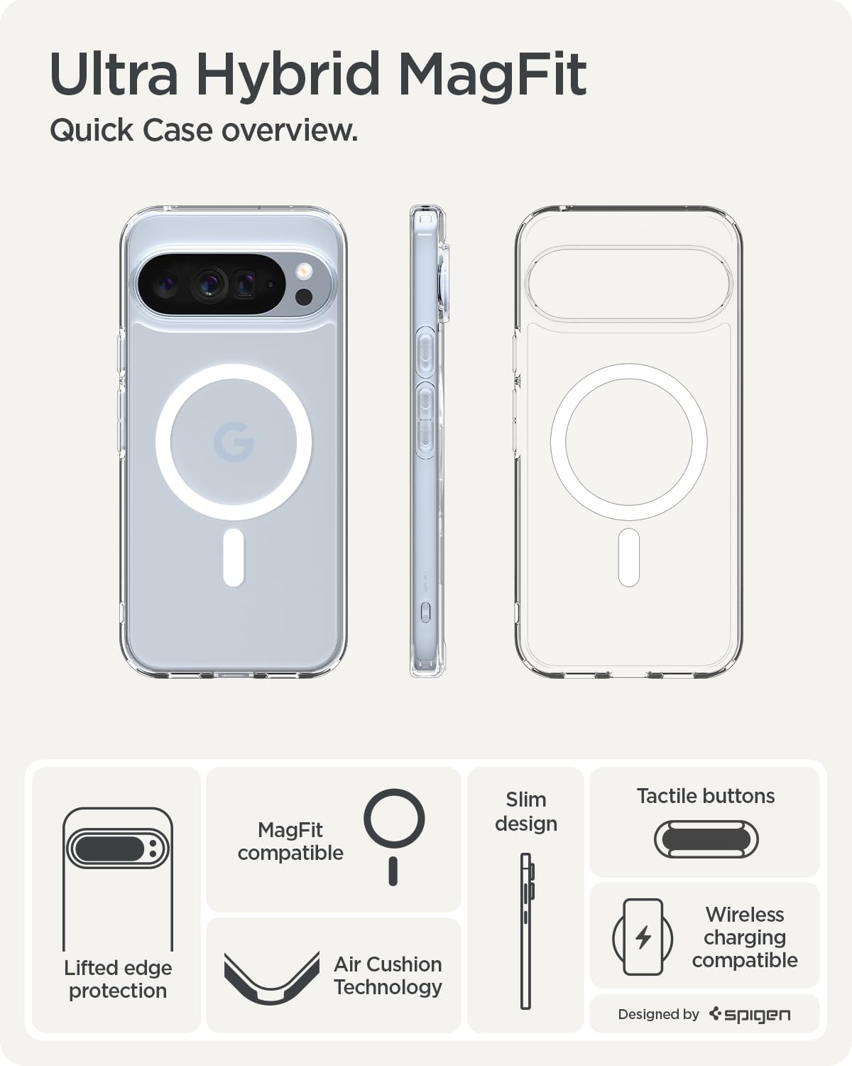 Spigen Cover Ultra Hybrid MagFit Compatibile con Google Pixel 10/10 Pro, Supporto MagSafe e Pixelsnap - Clear White