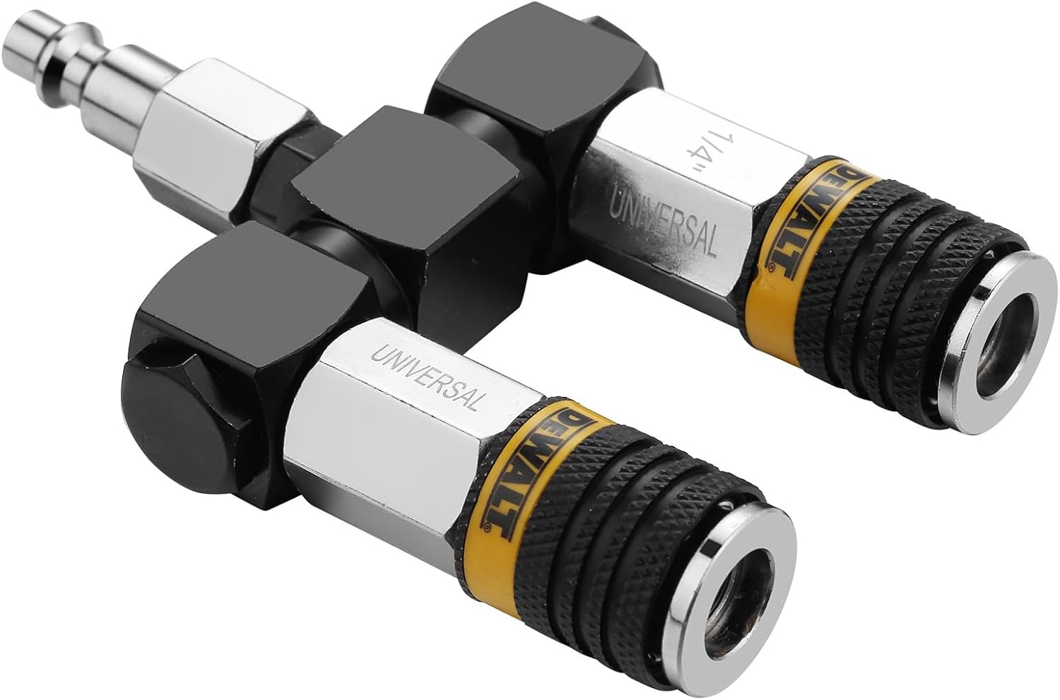 DEWALT 2-Way 360° Swivel Air Hose Splitter: Universal Couplers with Industrial Plug, 300 PSI