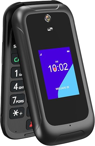 4G Flip Phone Unlocked, Basic Smart Cell Phone for Seniors Backup, Dual Screen KaiOS Phone Large Button Loud Volume Durable Battery Speed Dial Camera Bluetooth, T-Mobile AT&T Compatible (Black)
