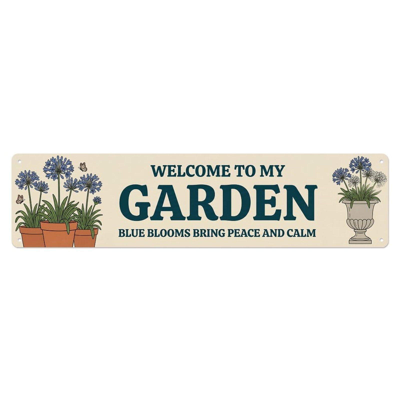 Welcome To My Garden Vintage Agapanthus Blue Metal Tin Sign