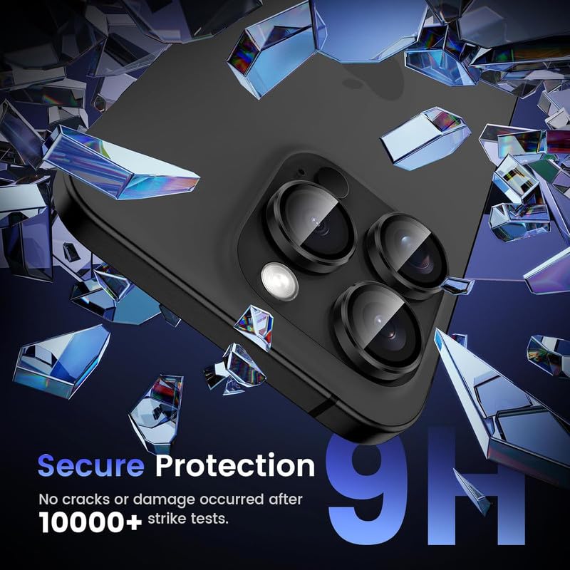 Image of Skinomi Camera Lens Protector Compatible with iPhone 16 Pro / 16 Pro Max [Anti-Scratch] Premium Tempered Glass Film Aluminum Alloy Lens Ring Cover -Black Titanium