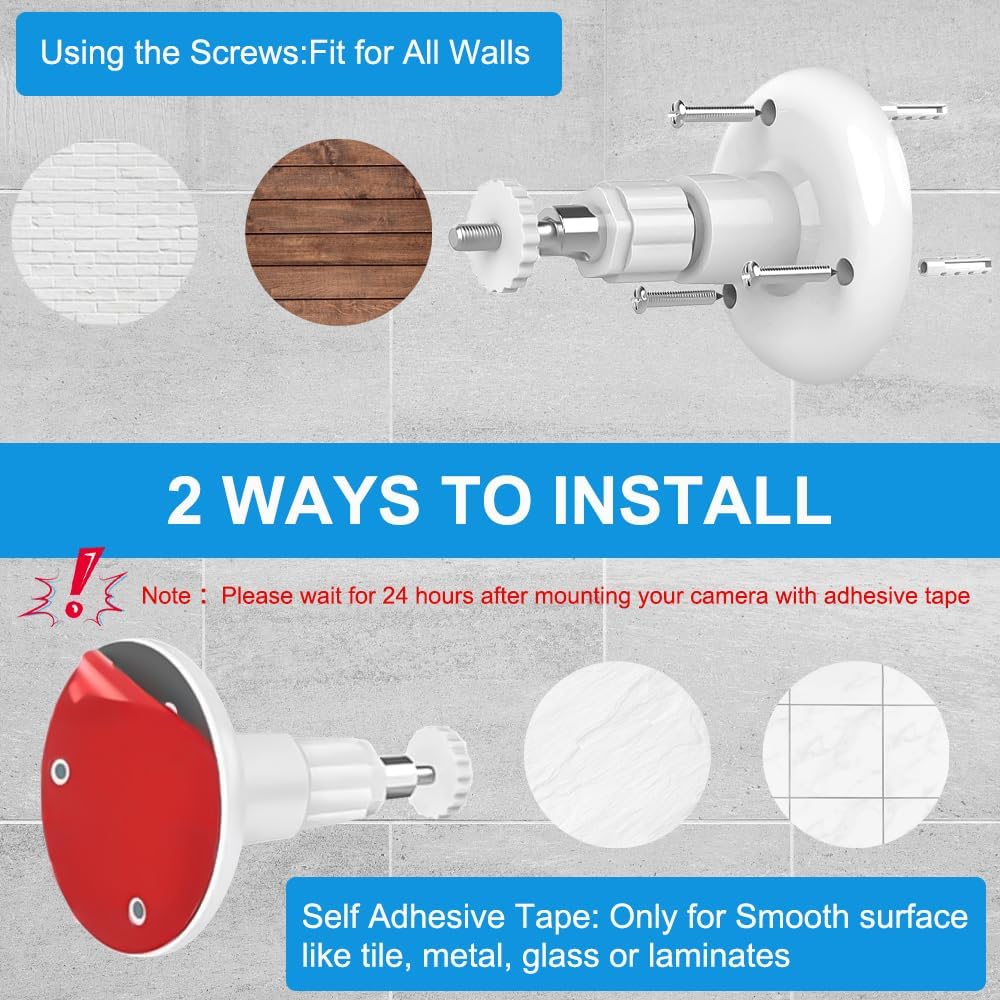 1 Pack Adhesive Ring Camera Mount Stick Up Mount Holder Compatible with Outdoor Security 360° Adjustable Security Mounting Bracket Camera Not Included (White)