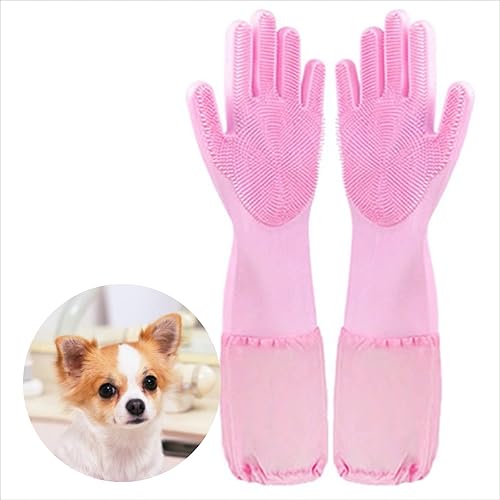 Guantes de aseo para mascotas, guantes de limpieza, guantes de goma natural para lavar platos, de silicona de alta densidad, cepillo de frutas,