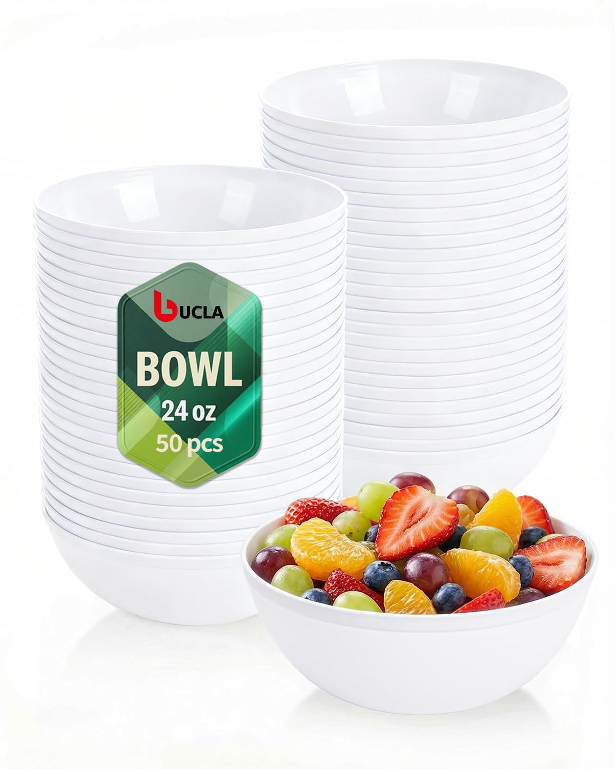 bUCLA 50 Pack White Plastic Serving Bowls
