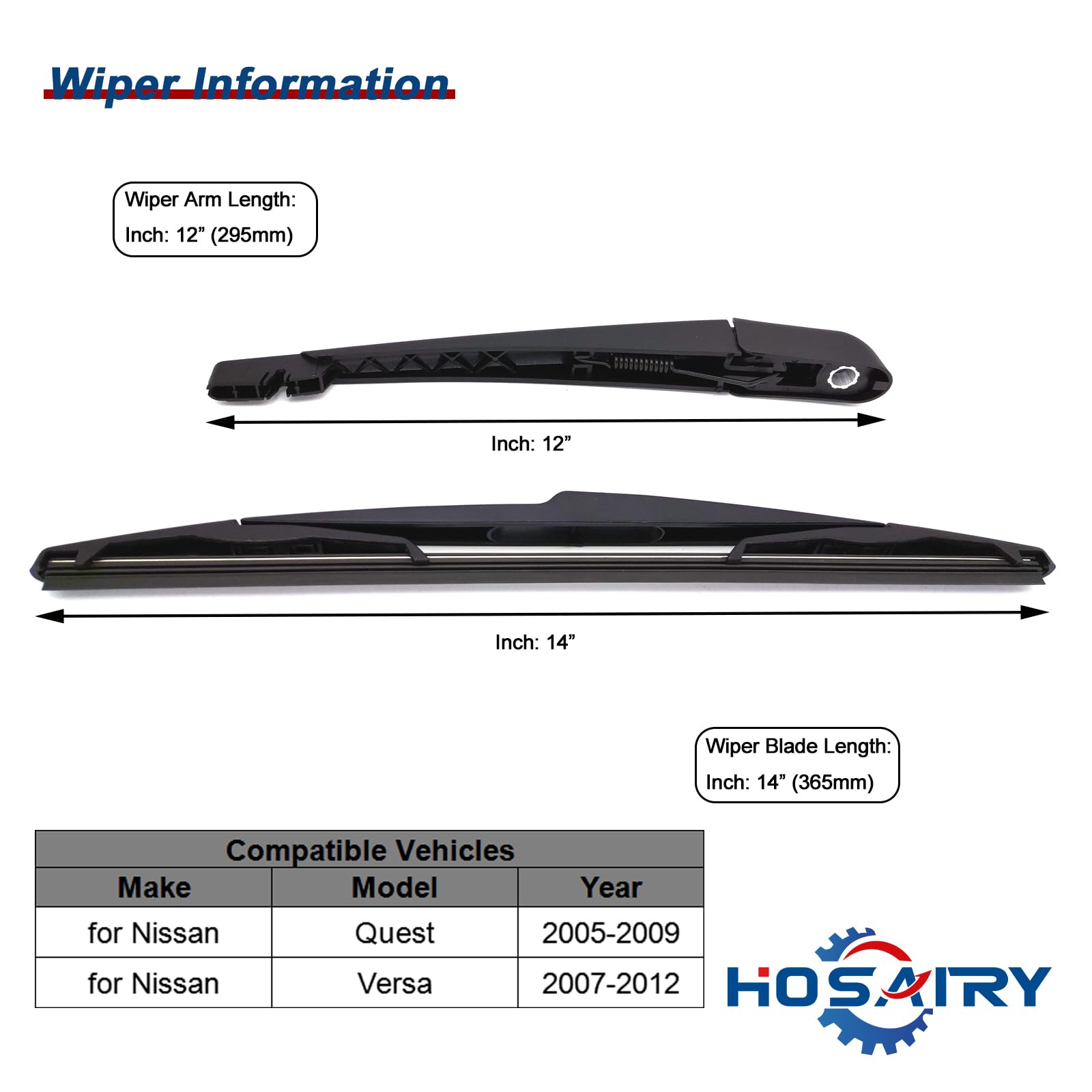 Limpiaparabrisas 400mm Rtg Limpiaparabrisas Trasero Para Nissan Micra K12 - Longitud 400mm (16"), Años 2005-2010, Nuevo Recambio Limpiaparabrisas Trasero