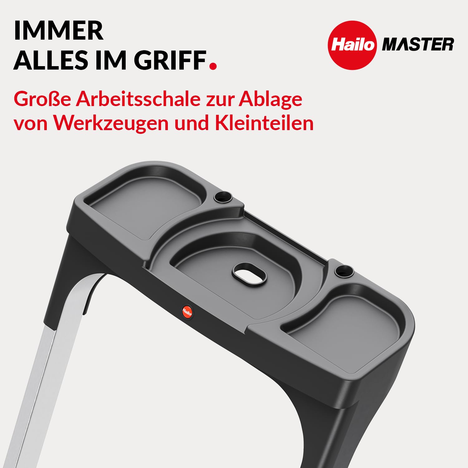 Hailo Master TL100 Topline 3-in-1 Alu Teleskopleiter - Flexible Arbeitshöhe 3-5 Stufen belastbar bis 150 kg - 2,65-3,09 m Arbeitshöhe einstellbar - extragroße Plattform - Leiter ausziehbar - Aluleiter
