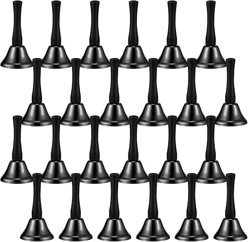 Boao 24 campanas de mano de acero para servicio de acero con mango de madera negra, campanas de metal diatónico, percusión musical (negro)