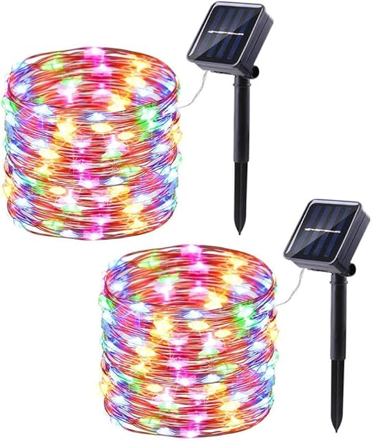 Solar Garden String Lights, 2 Pack 20m 200 LED Solar String Lights Copper Wire Waterproof with 8 Modes for Christmas Decoration (Multicolor)