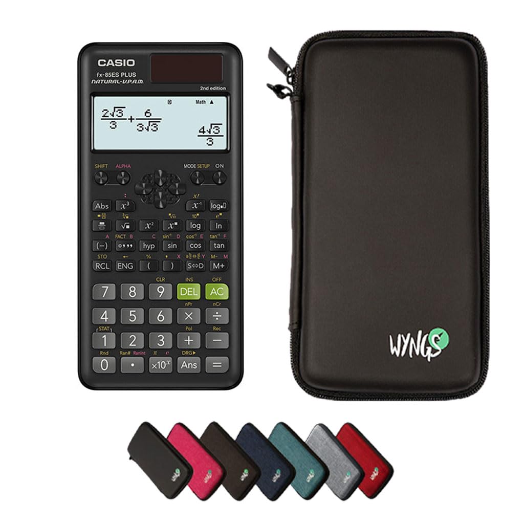 Casiofx-85ES Plus 2nd edition including a WYNGS protective case in Black - Basic Set