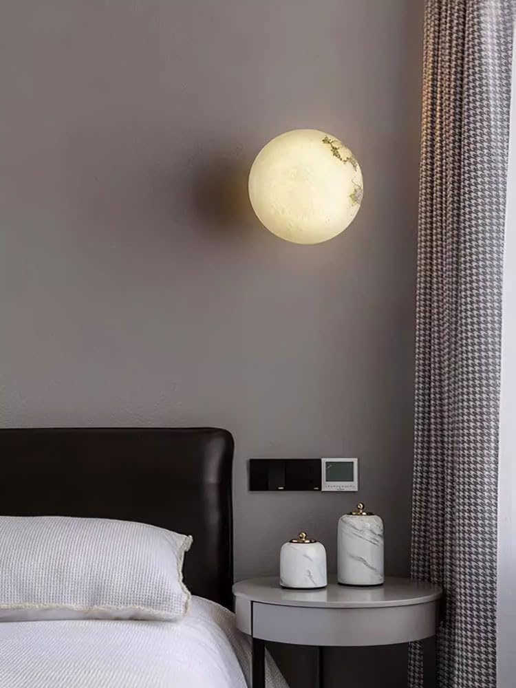 Mid Century Modern Cloud Stone Wall Lamp Vintage Wall Sconce Light with Globe Bedroom Wall Light Kitchen Light Fixture Frosted White Marble Wall Mounted Lamp for Children Rooms Home Decor