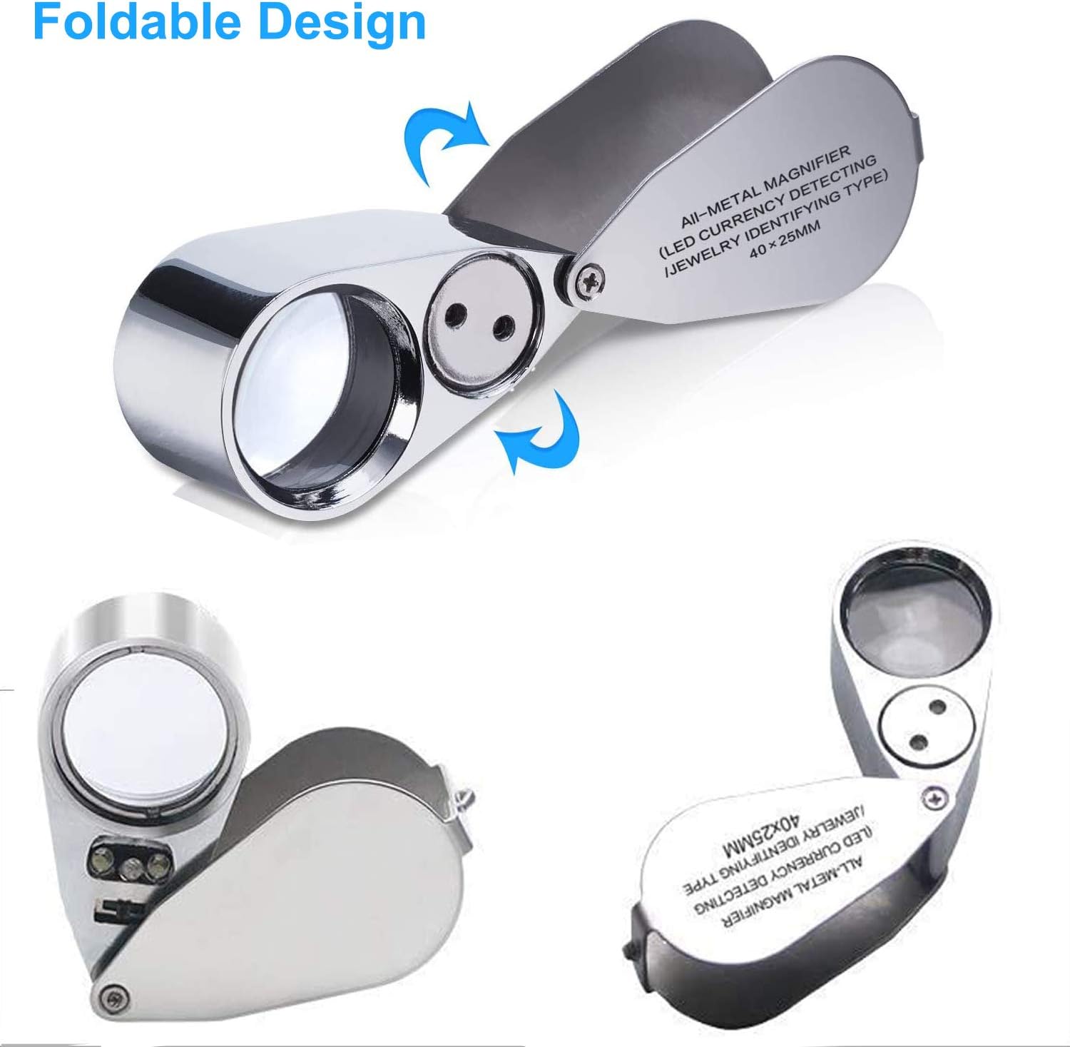 40X Metal Illuminated Jewelers Loop Magnifier Glass, JLY Loupe Magnifier with Light and Pocket Folding, Handheld Jewelers Eye Loop for Jewelry Identifying, Currency Detecting, Rock Collecting, Stamps : Arts, Crafts & Sewing