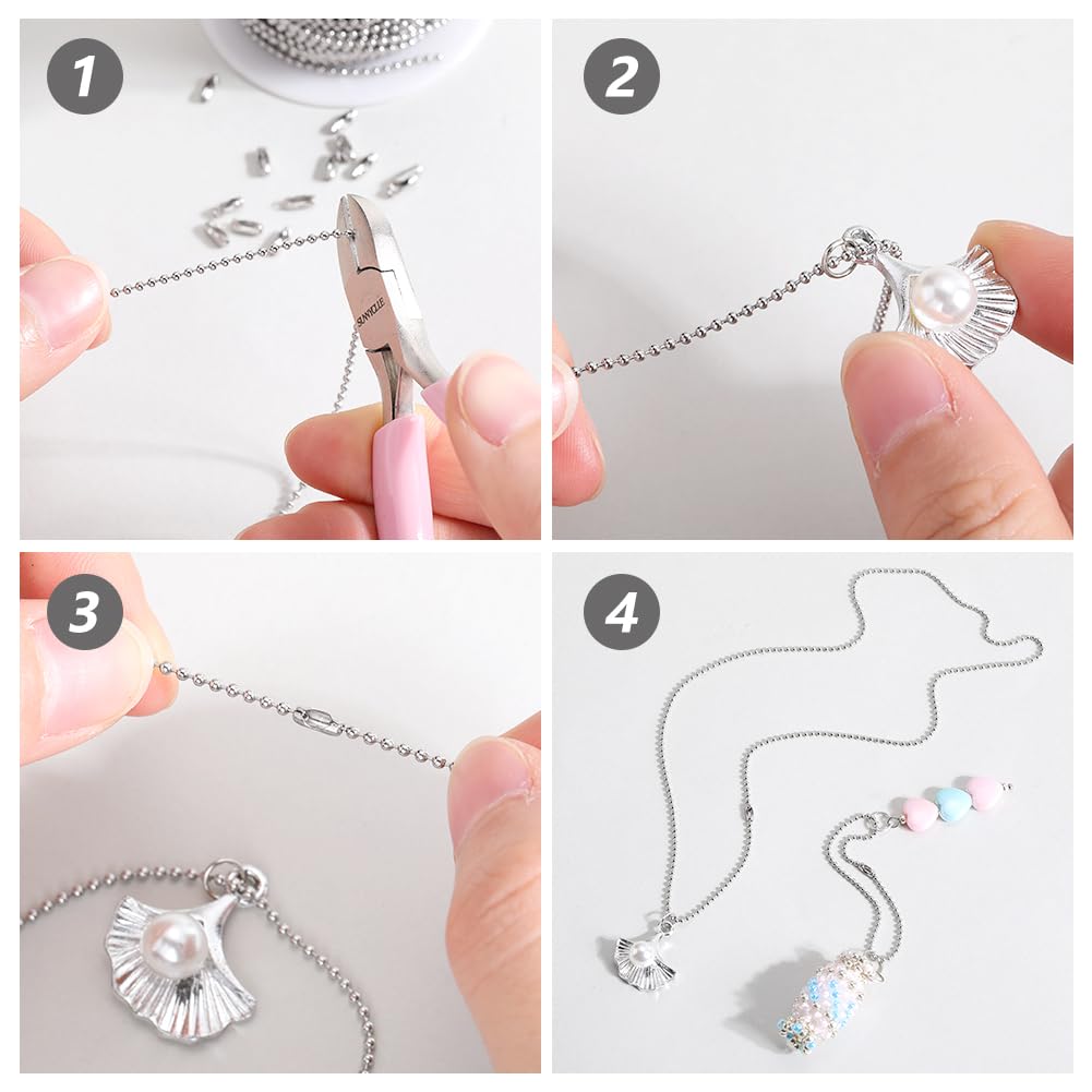 65.6 Piedino 1.5mm Catena A Sfera In Acciaio Inossidabile Catene A Sfera con Perline con 50 Pezzi Connettori Catena In Metallo Argento Bobine Rotolo Catene A Sfera per Creazione di Gioielli F
