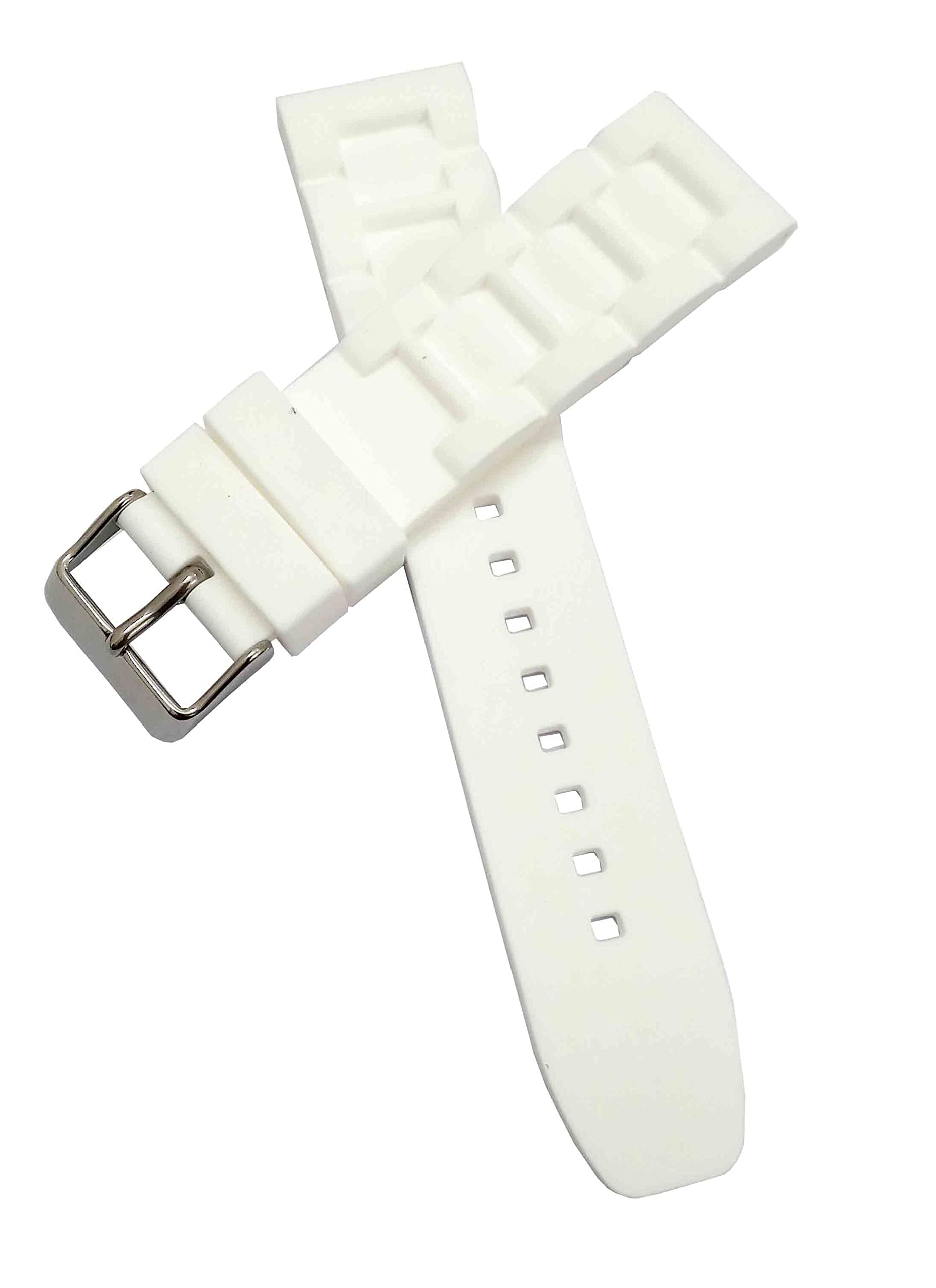 Ewatchaccessories 24mm Silicon Rubber White Watch Band Strap for Men and Women | Comfortable and Durable Material | Silver Buckle-W1 (B0BXT4RXPQ) Amazon Price History, Amazon Price Tracker