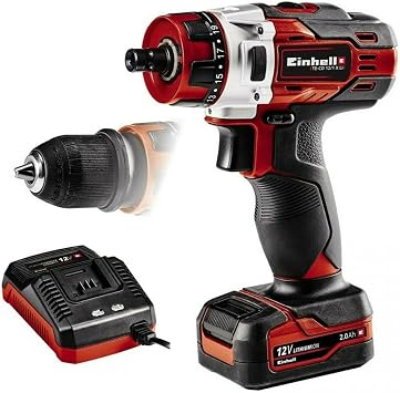 Einhell Cordless Drill TE-CD 12/1 X-Li 1 x 2.0 Ah Li-Ion, 12 V, 2-Speed Gearbox, Removable Drill Chuck, Speed Electronics, LED Lighting, Soft Grip, Includes 2.0 Ah Battery and 45 Minute Charger