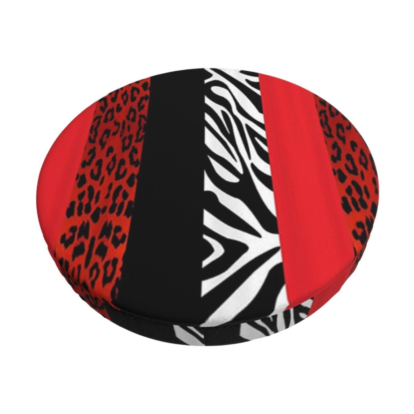 BUULOO Round Barstool Red Leopard And Zebra Animal Cover, Washable Elastic Seat Cushion Cover For Chairs With A Diameter Of 30 To 35 Cm.