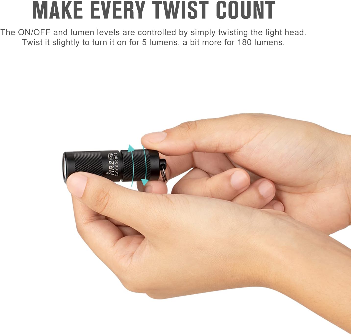 OLIGHT I1R 2 Pro Eos 180 Lumens EDC Rechargeable Keychain Flashlight, Powered by Built-in Rechargeable Battery with Type-C USB Cable, Slim Mini Handheld Light for Everyday Carry (Black) - Image 7