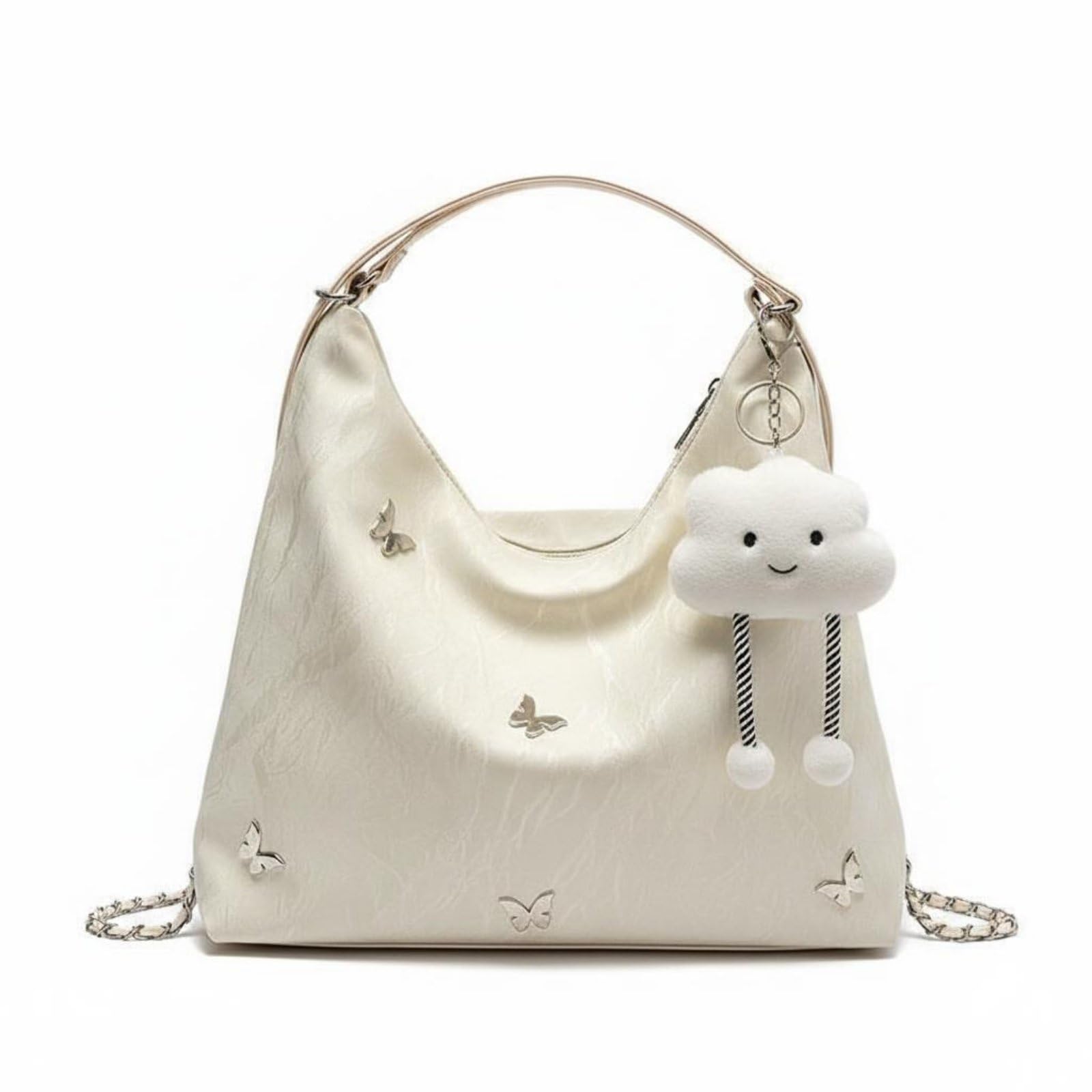 Large Capacity Convertible Backpack Bag Multiway Carry Fashion Backpack Purse Long-Lasting Crossbody Bag Adjustable Straps for Women, Commute, Cream, with Pendant-image-11