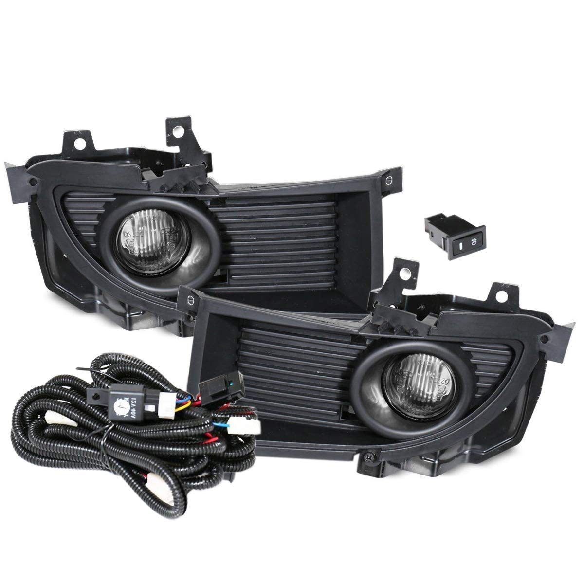 Compatible/Replacement For 2004-2005 Mitsubishi Lancer (Ralliart models only) Front Bumper Fog Lights Clear Includes Bulbs Wiring Harness and Switch