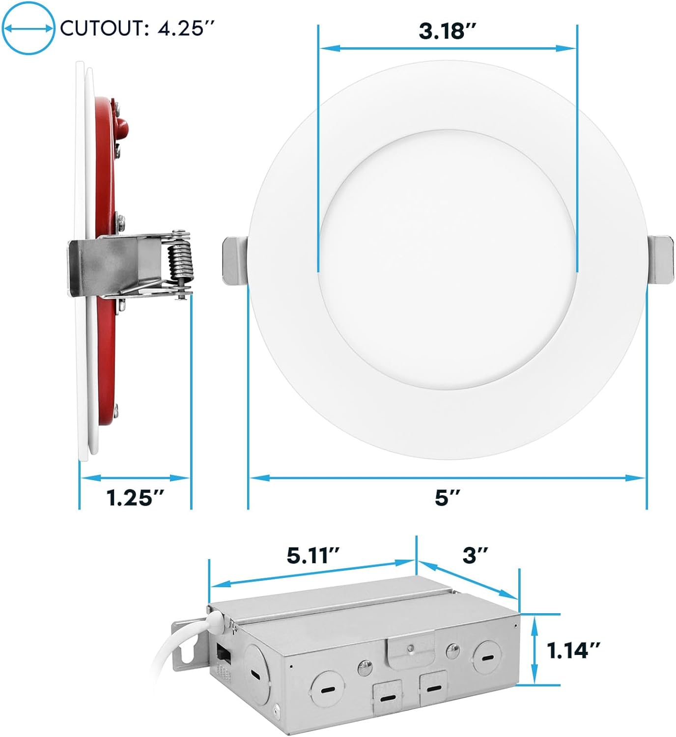 LUXRITE 6-Pack 4 Inch Ultra Thin LED Fire Rated Recessed Lights, 5CCT 2700K/3000K/3500K/4000K/5000K, 2 Hour Fire Rating, 800 Lumens, Dimmable Wafer Lights, IC Rated, Wet Rated, ETL, No Tenmat Needed