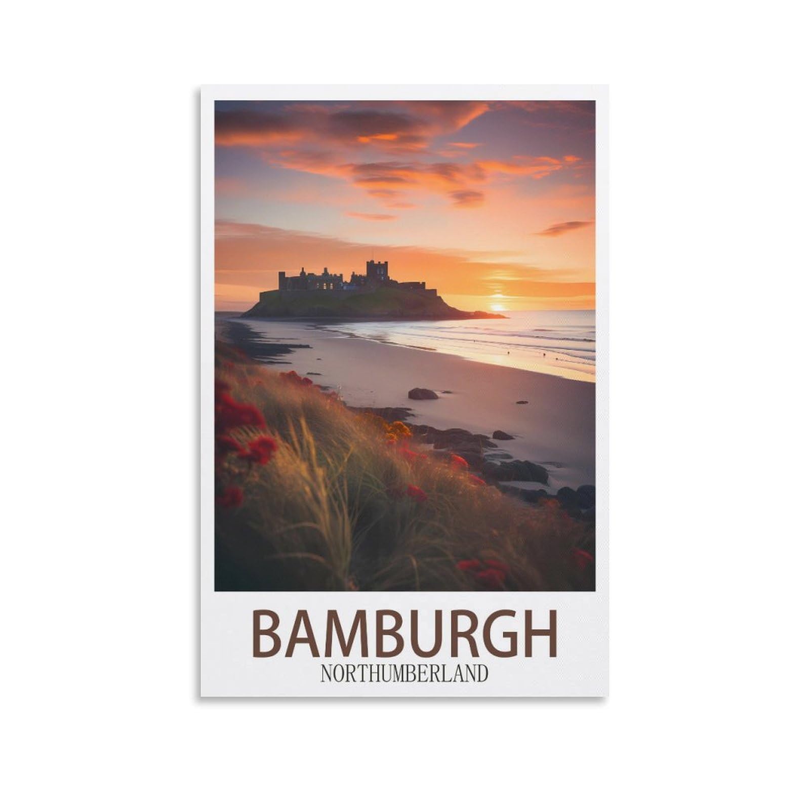 Zbbggoz Unframe-Style Bamburgh Northumberland Vintage Travel Posters 08X12inch(20X30cm) Canvas Wall Posters And Art Picture Print Modern Family Bedroom Decor