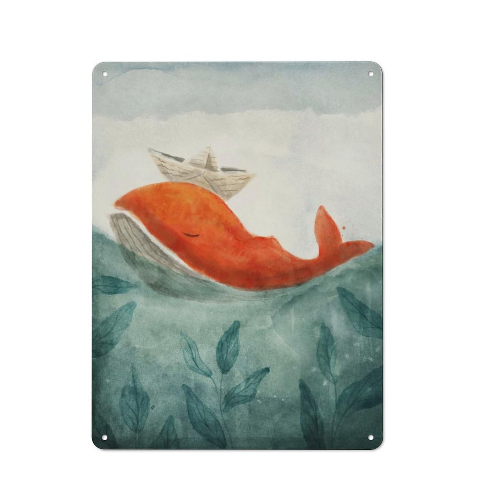 Junmoney Whale With Paper Boat Tin Sign With Design 40X30cm, Garage Style Garage Wall Decor For Garage, Hobby Room, Office Or Man Cave
