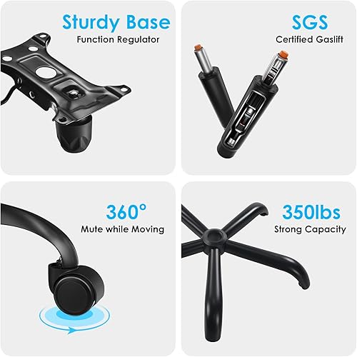 Miniatura 4 de Ergonomic Office Chair with Headrest Lumbar Support High Back Mesh Desk Chair 350 LBS Heavy Duty Adjustable Swivel Chair with Flip-Up Armrests