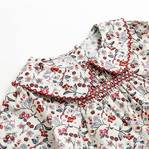 Simplee kids Baby Girls Smocked Dress Handmade Spring Fall Casual Dresses Floral Print Sundress Princess Dress for Toddlers3