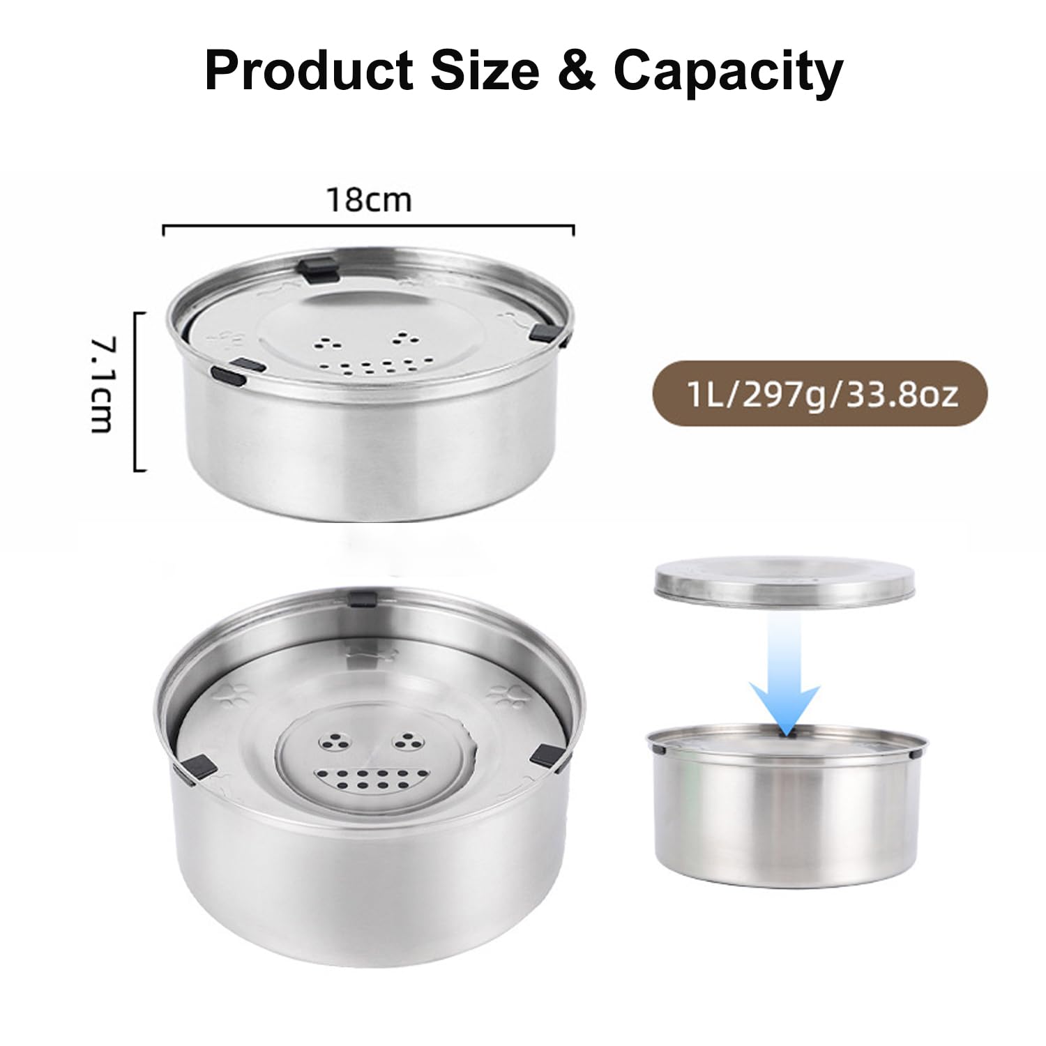 1 L Gamelle Anti Eclaboussure Chien Gamelle Acier Inoxydable Anti Débordement pour Chiens de Taille Moyenne