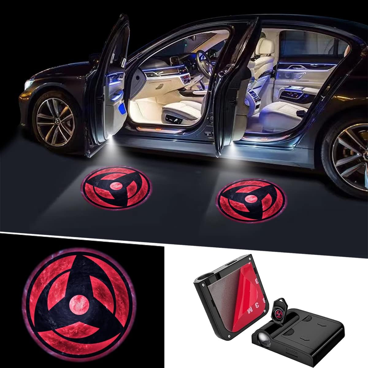 Wireless Led Car Door Logo Projector Lights Akkya Car Door Lights Logo Projector Wireless LED HD Welcome Light, Anime Skull Kuromi Car Accessories