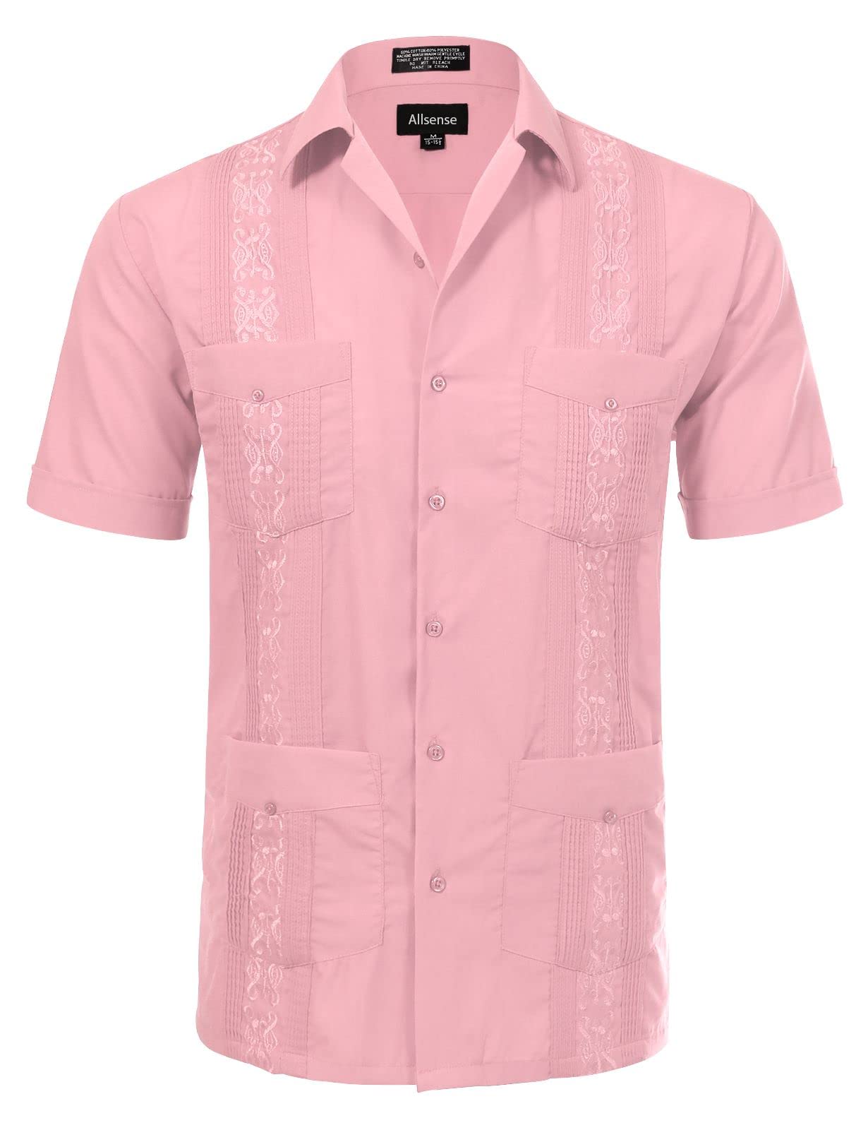 Allsense Men's Short-Sleeve Button-Down Cuban Guayabera Shirt