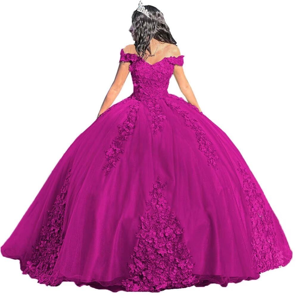 TRHTX Luxury Off Shoulder Quinceanera Dresses Puffy Lace Sweet 15 16 Ball Gowns Beaded Pearly Prom Dresses with Train WZY62