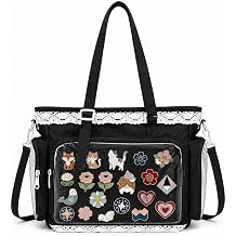 Kawaii Lace Trim Ita Bag with Pin Display Window & Insert, Aesthetic Crossbody Bag, Cute Messenger Bag Y2k Tote Bag