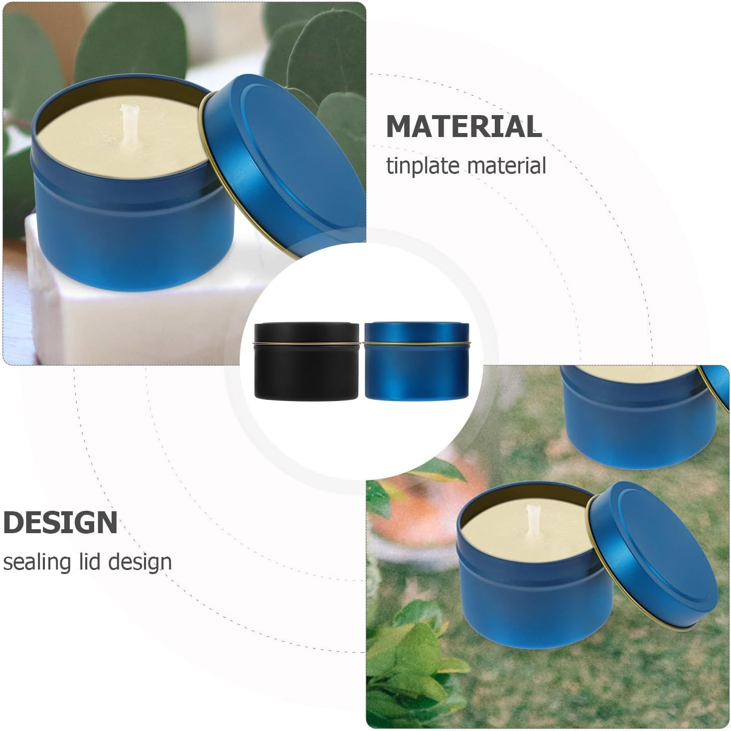 SEWACC 24Pcs 4Oz Metal Candle Tins with Lids Aromatherapy Votive Candle Holders Black Exterior Gold Interior Blue Jars for DIY Home Décor and Travel Use