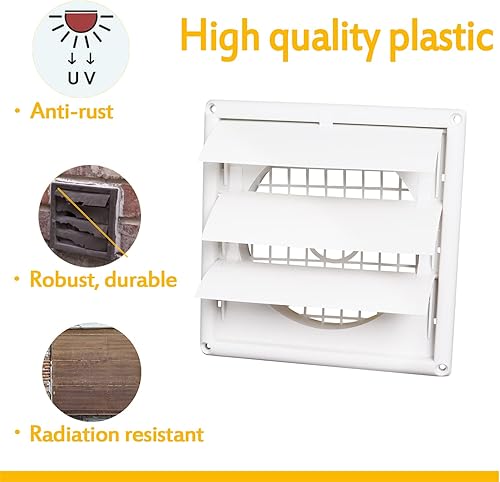 Miniatura 4 de Cubierta de ventilación de secadora de 6 pulgadas para exteriores, cubierta de ventilación para pared exterior (tamaño total de la unidad 8 x 8