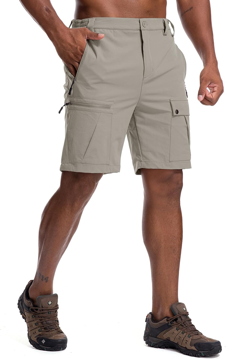 Men's Hiking Cargo Shorts 8" Lightweight Outdoor Work Shorts for Men Travel Golf Tactical Casual with 5 Zipper Pockets (6255 Khaki 38)