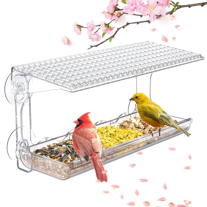 Window Bird Feeders and Detachable Seed Tray for Small Birds only, Acrylic Clear Bird Feeders are Unique Gardening Gifts For All Ages