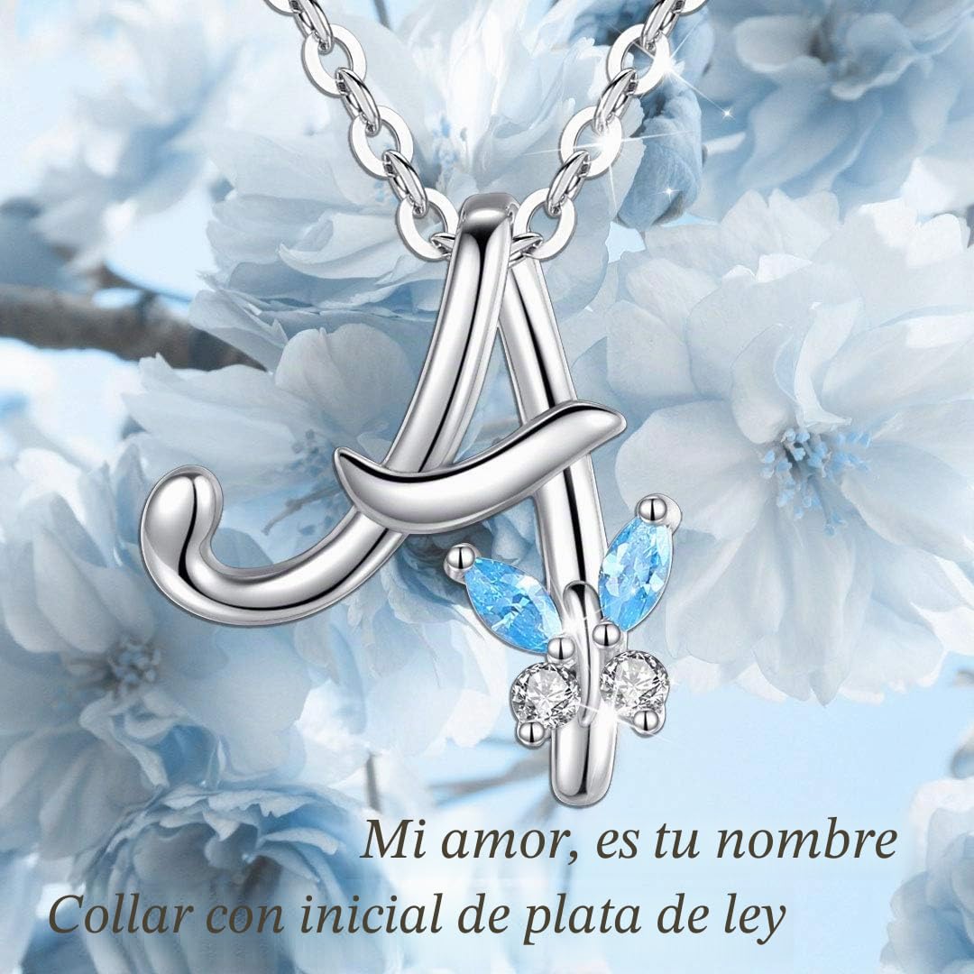 EUDORA Collares Mujer Colgantes Iniciales Letras Plata de ley 925 26 Alfabeto Inicial Nombre Cadena Collar con Zirconia Cúbico Joyería, Regalos Originales para Mujer Hermana Madre Abuela, 45,7cm