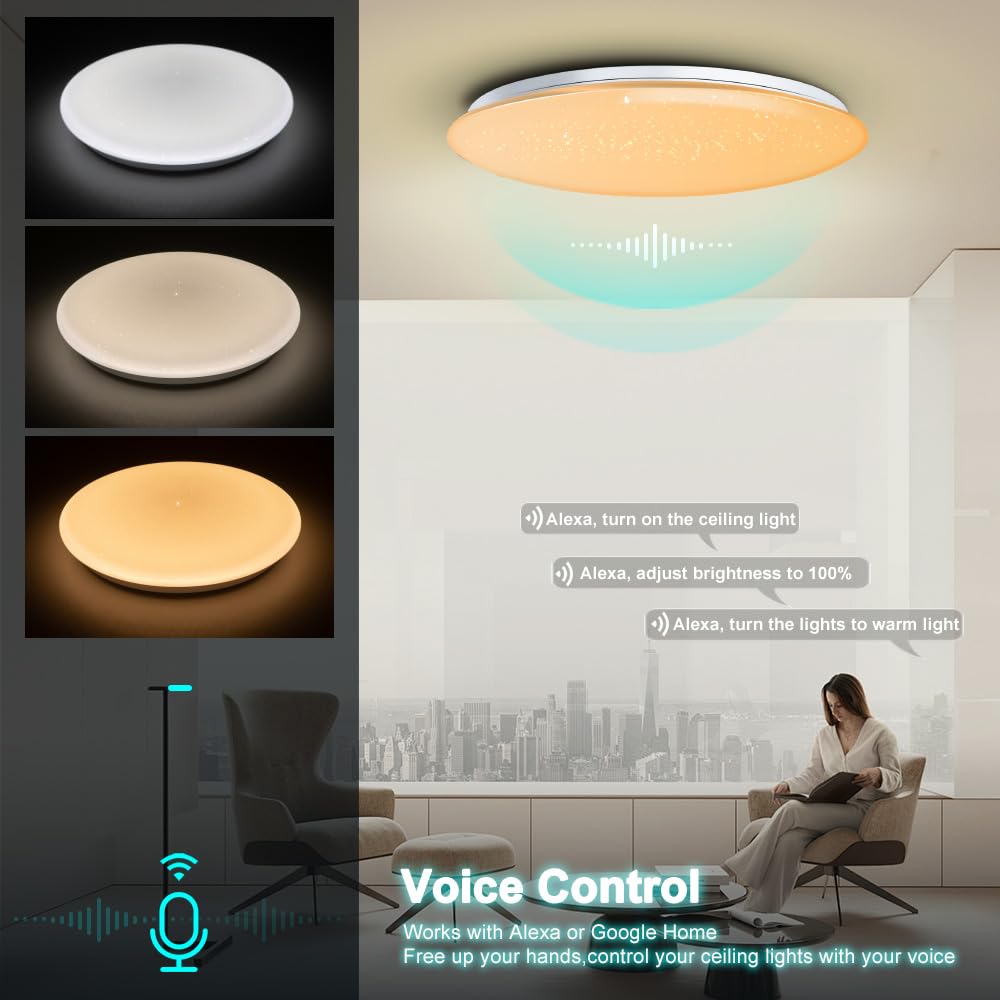 YY Plafoniera musicale LED con altoparlante Bluetooth Φ50cm 55W controllo vocale e APP Compatibile con Alexa/Google Home Cambio colore RGB Regolazione colore dimmerabile con telecomando