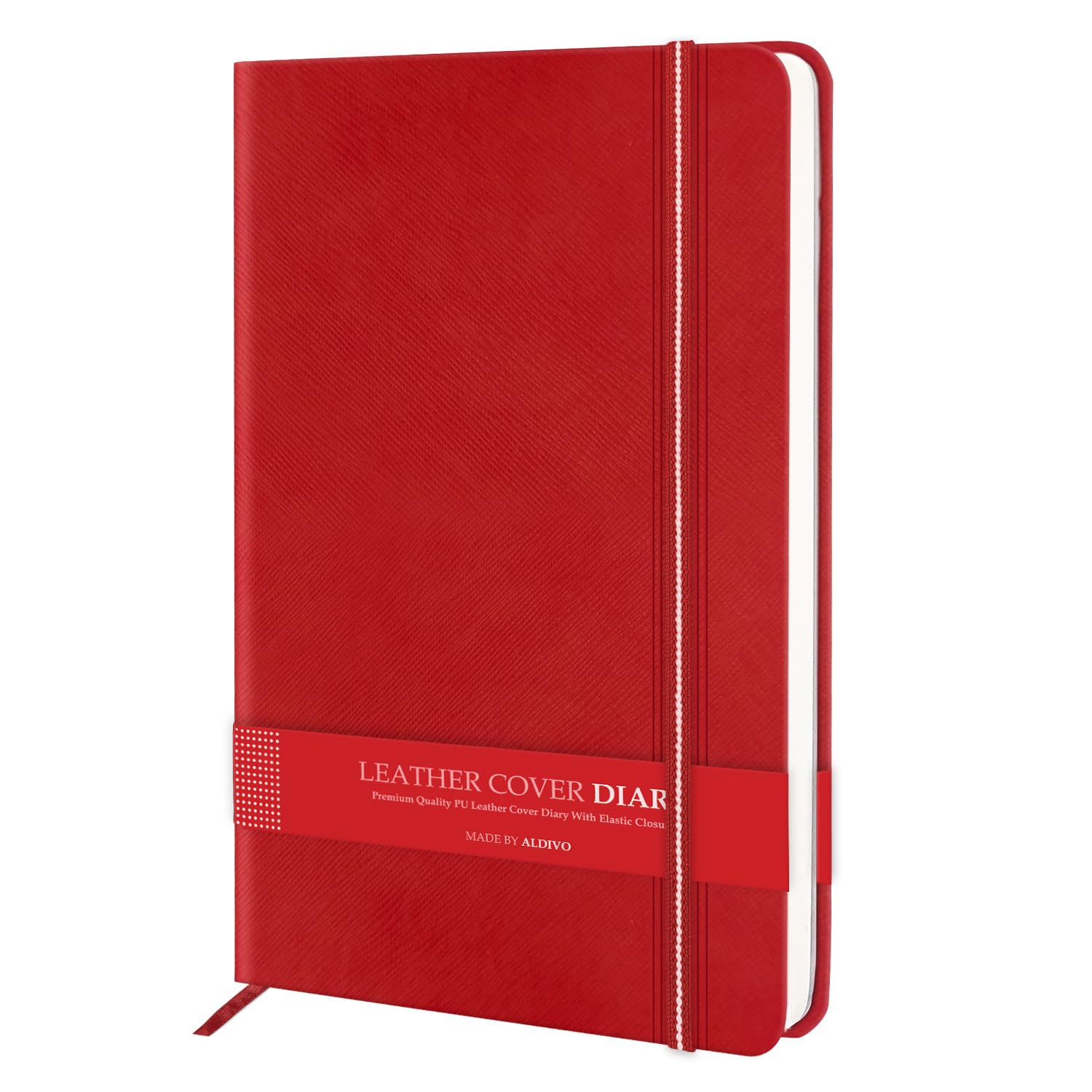 ALDIVO Signature Series Red Premium Texture Leather Hard Bound Journal Notebook Diary with Elastic Closure | 192 Blank Pages | Size A5 | Personal Journal Diary for Office, Men and Women