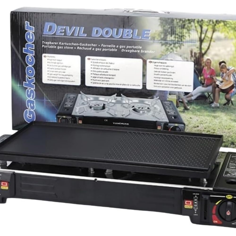 JICOMUS多機能ポータブルガスバーベキューカセットコンロ、ダブルバーナーガスバーベキューコンロ、アウトドアスポーツやサバイバルに最適、韓国バーベキューガジェット、片面グリル、圧電点火、さまざまな場面に適しています。 (ブラック,A)