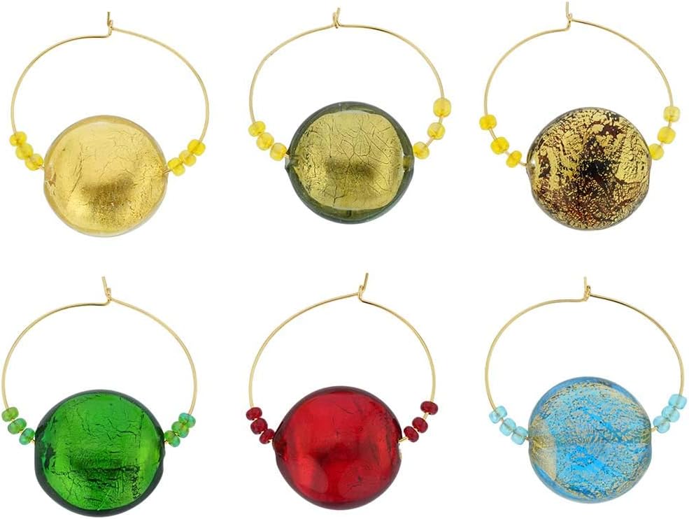 GlassOfVenice Murano Glass Ca D`Oro Disk Wine Glass Charms Set of 6