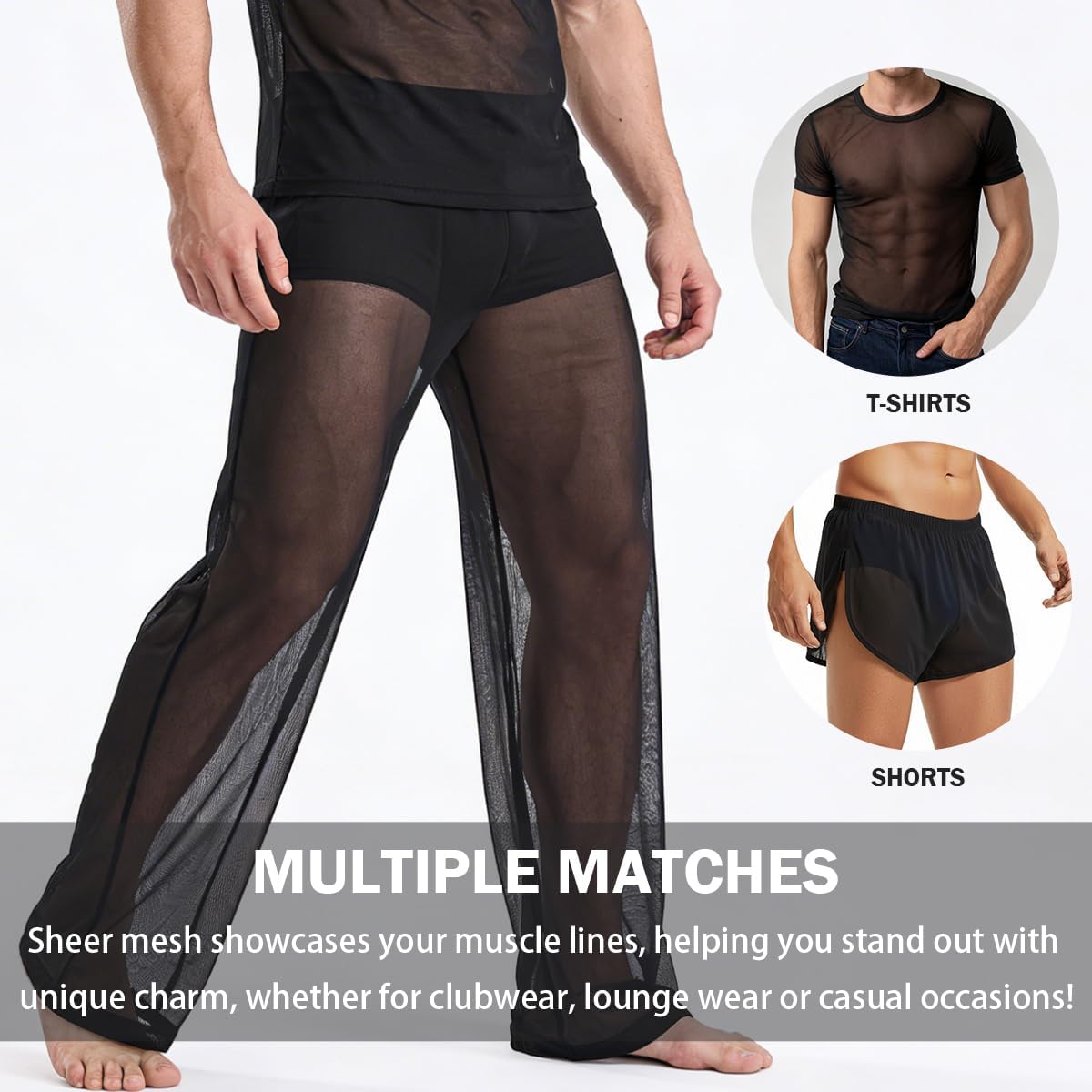 YINYOUYU Mens Mesh Pants See Through Underwear Pajama Bottoms Lounge Home Leggings Sleepwear Cool Dry Yoga Trousers - Image 5