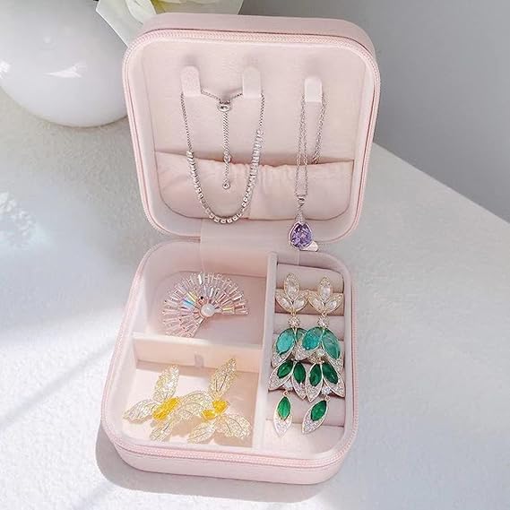 Travel Jewelry Organizer Box PU Leather Square Small Jewelry Case