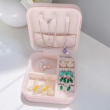 Travel Jewelry Organizer Box PU Leather Square Small Jewelry Case