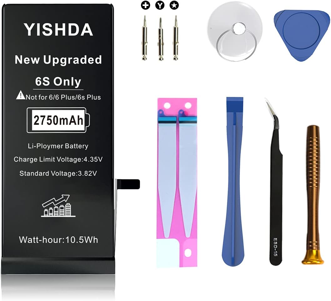 Battery for iPhone 6S, YISHDA 2750mAh New Upgraded 0 Cycle High Capacity Ultra Slim Battery Replacement for iPhone 6S (Model A1633, A1688, A1700) with Professional Repair Tools Kits