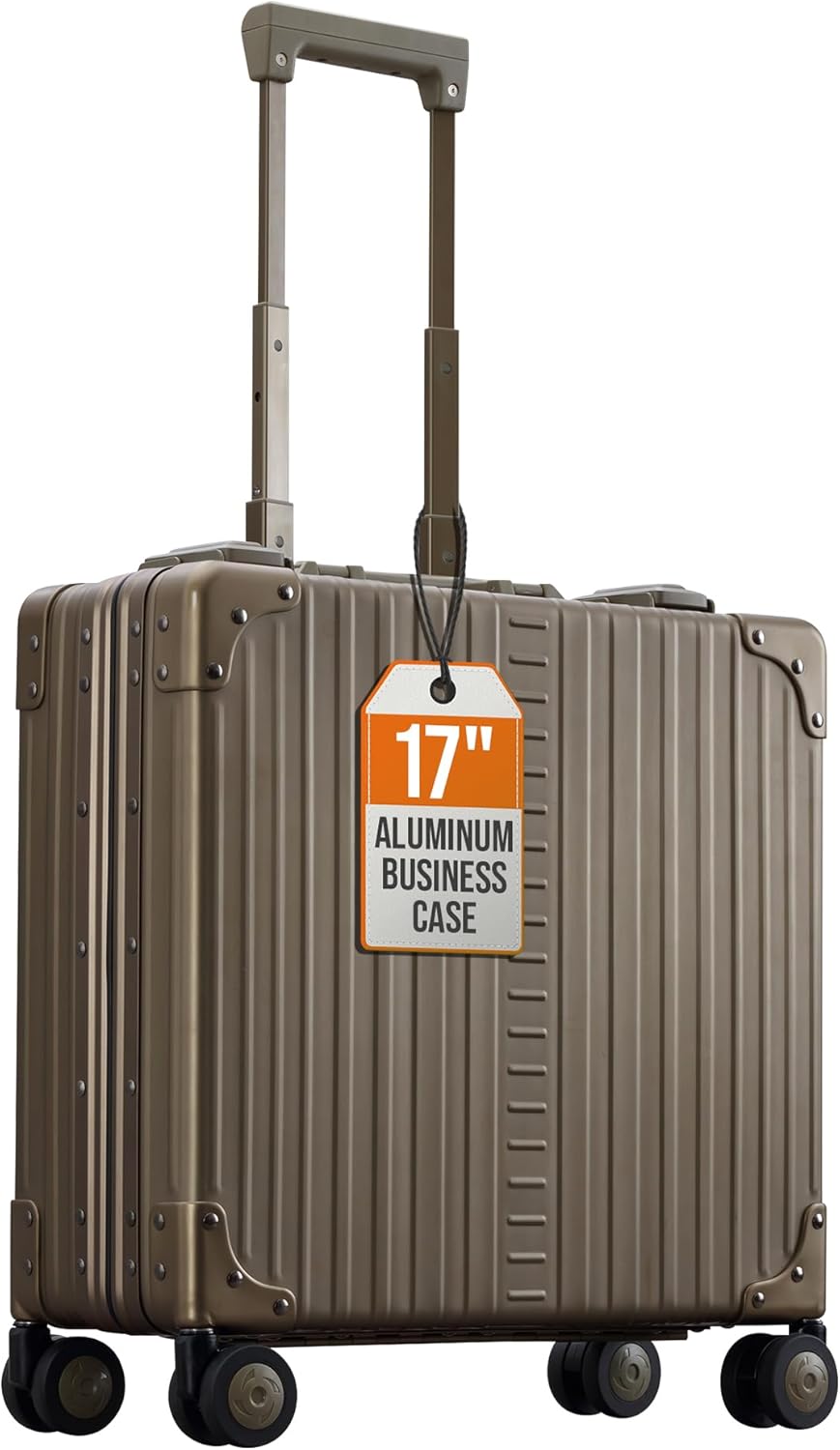 Aleon All Aluminum Lightweight 17" Rolling Laptop Catalog Case, Vertical Opening with TSA Locks & Aircraft-Grade Aluminum Frame