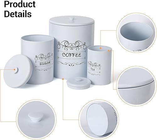 Miniatura 3 de GarveeHome Country White - Juego de 3 recipientes de metal rústico con tapas herméticas, recipientes de almacenamiento de cocina para café, azúcar,