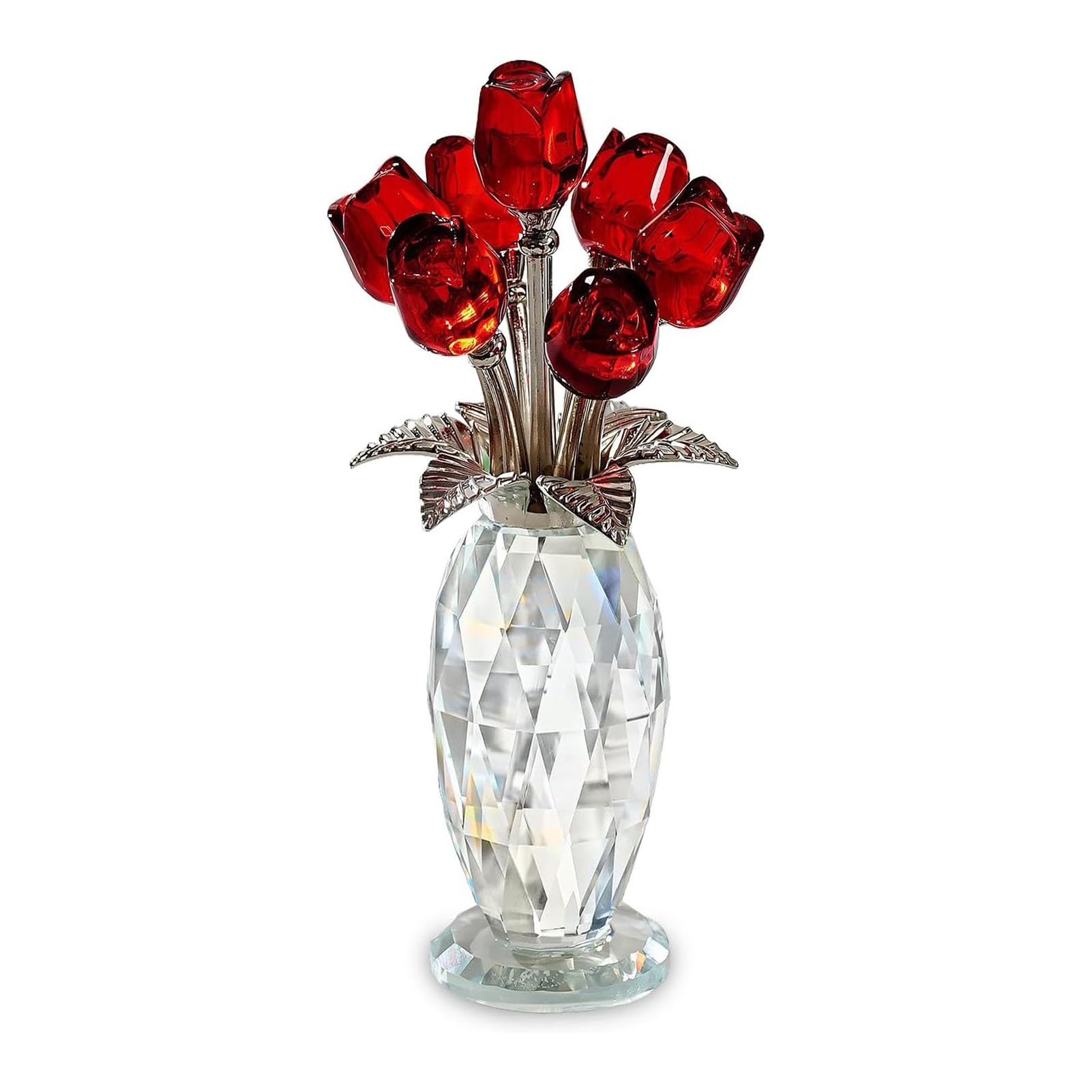 JOUFNING Crystal Rose Red Figurines Forget Me Not - Crystal Flower Collectibles Gifts, Colorful Glass Decor Statue, for Wife, Girlfriend Home, Office Tabletop Ornaments(Red)
