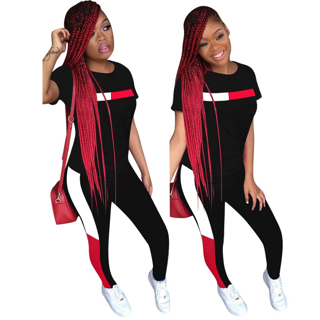 Kombinezon damski na lato moda dwuczęściowa koszulka + ubrania 7/8 fitness sport jogging spodnie joga casual basic, Czarny, XXL