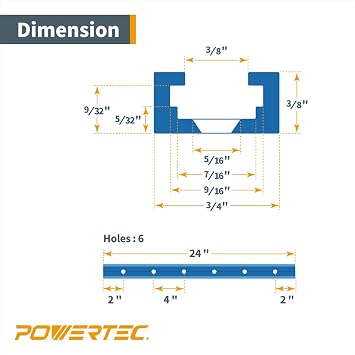 POWERTEC 24 Inch x2 Universal T Track with Intersection Kit, Double-Cut Profile T Track with Predrilled Mounting Holes for Woodworking Jigs and Fixtures, Router Table, Workbench, 71711V